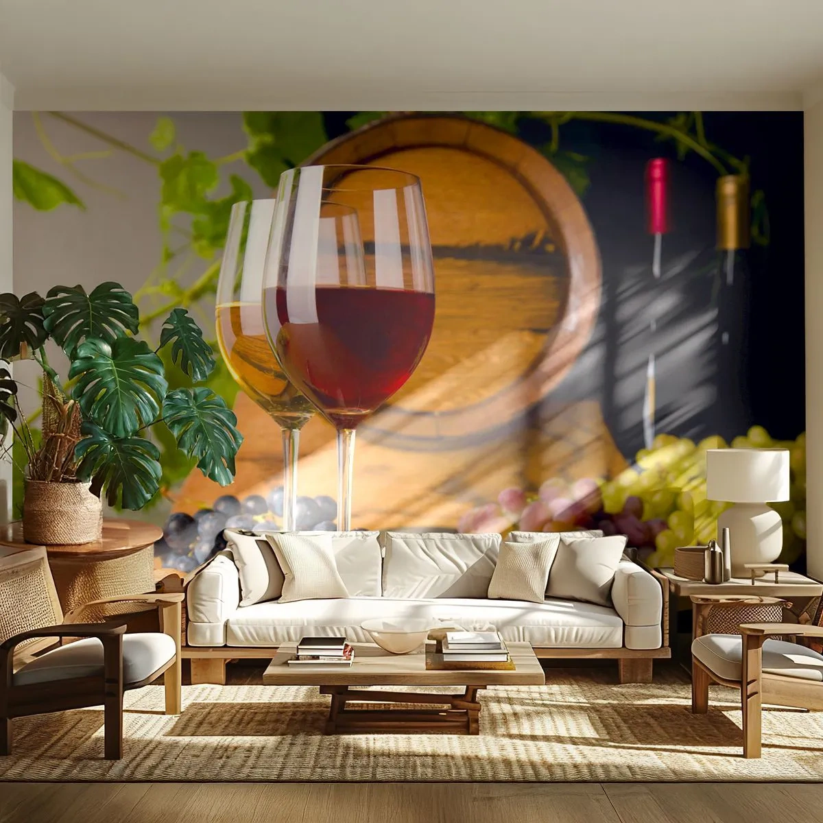 Photo Wallpaper Standard Eco - Like at Old Masters - Wine Barrel, Grape, A glass of wine - 250x175 cm