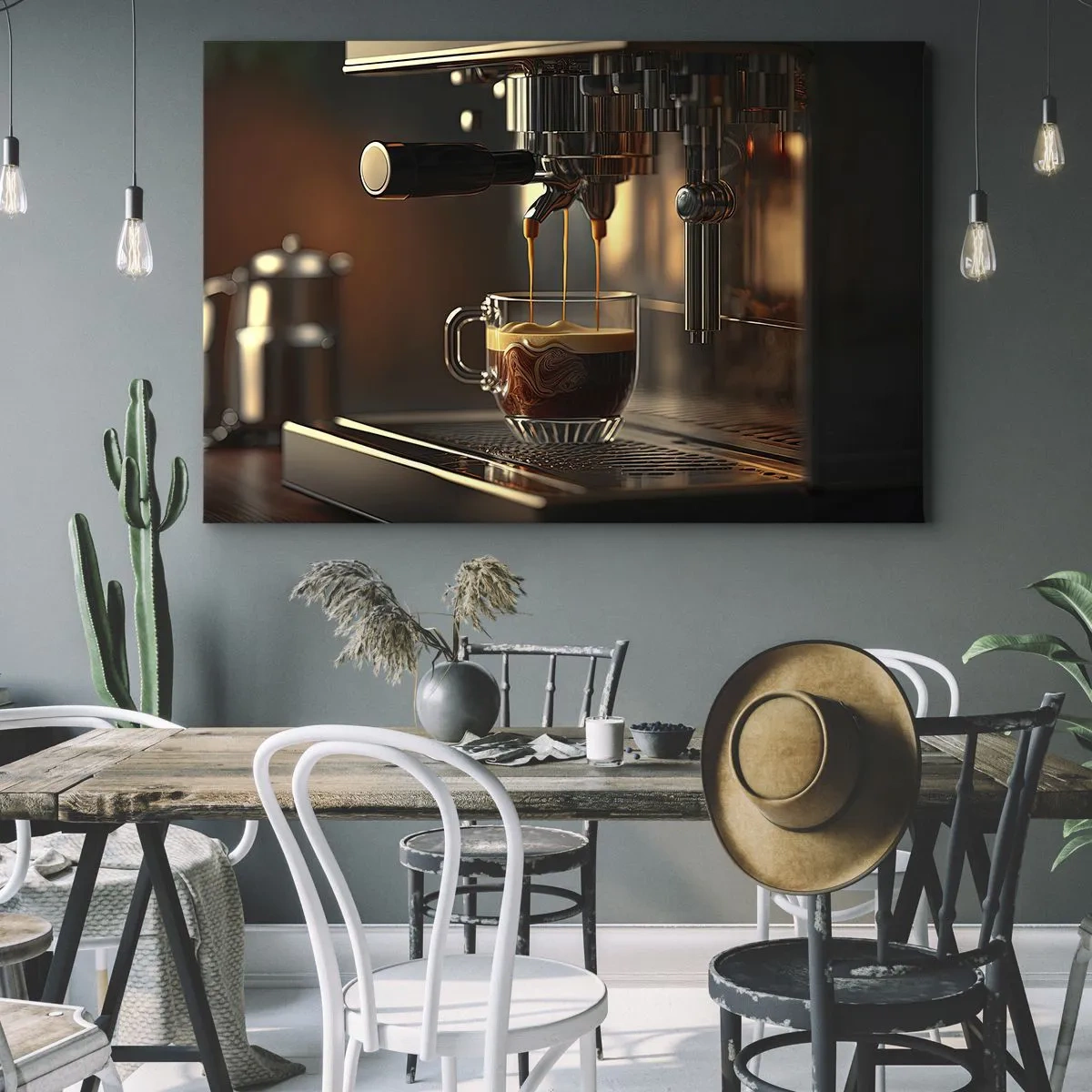 Canvas picture - Coffee machine with a cup of aromatic espresso - 70x50cm - Sensual Mixture - Modern wall decoration for the living room and bedroom ARTTOR