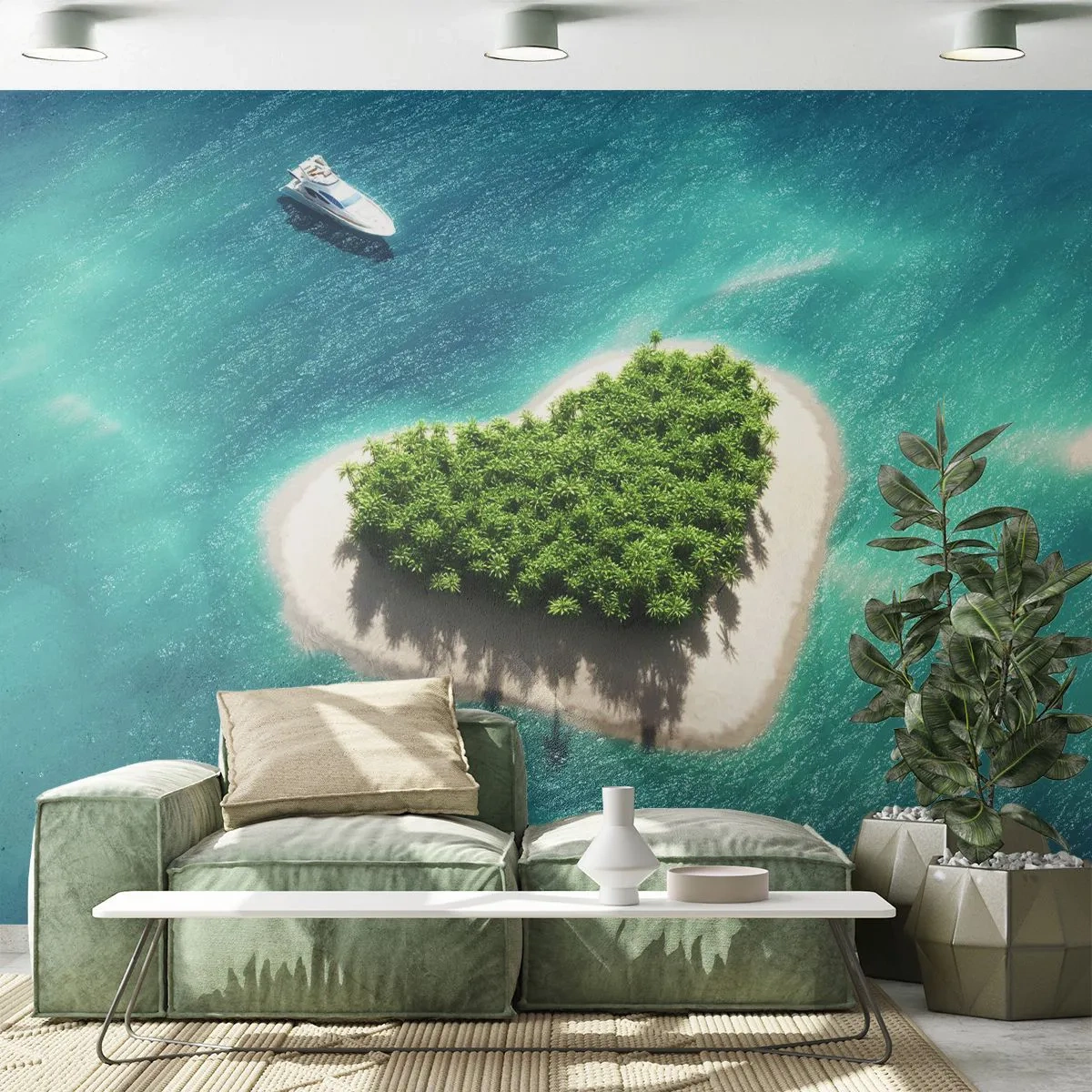 Self-Adhesive Photo Wallpaper Deluxe Sticker - I Love Summer - Landscape, Island In The Ocean, Yacht - 150x105 cm