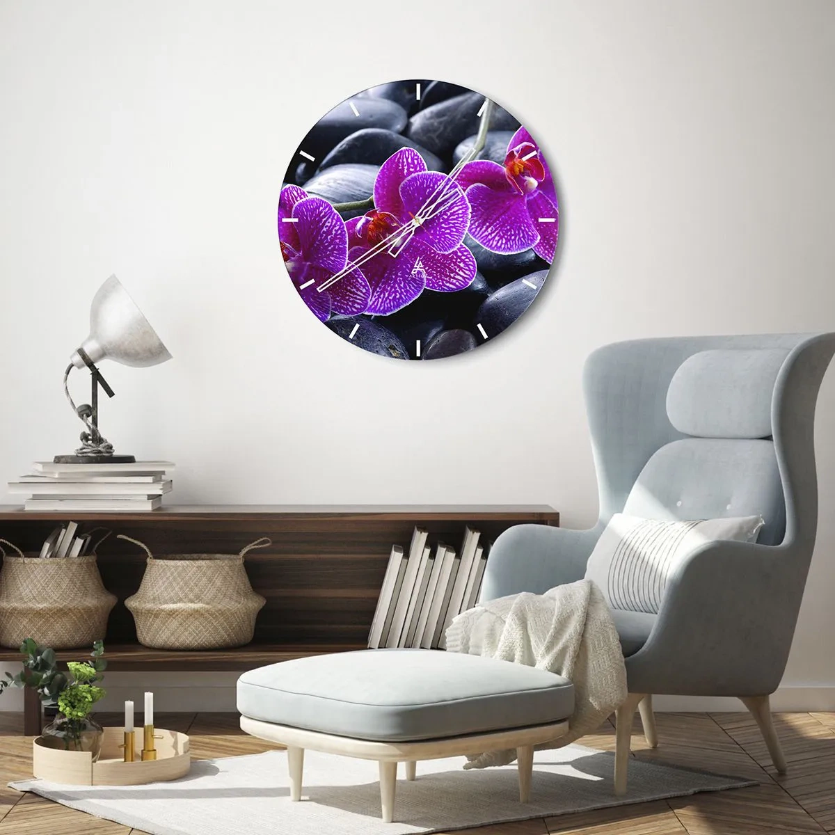 Wall clock - Clock on glass - Stones Shining with Awe - 30x30 cm