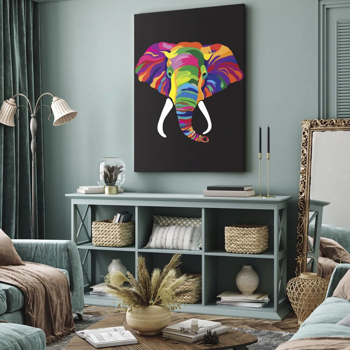 Canvas picture - Elephant That Enjoyed Rainbow Bath - 50x70 cm