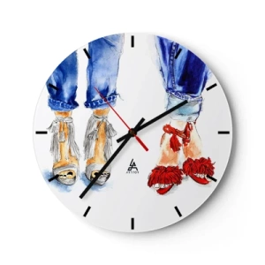 Wall clock - Clock on glass - Stylish sandals and jeans - 30x30cm - Shall We Go for a Walk? - Modern wall decoration for the living room, kitchen, and bedroom ARTTOR