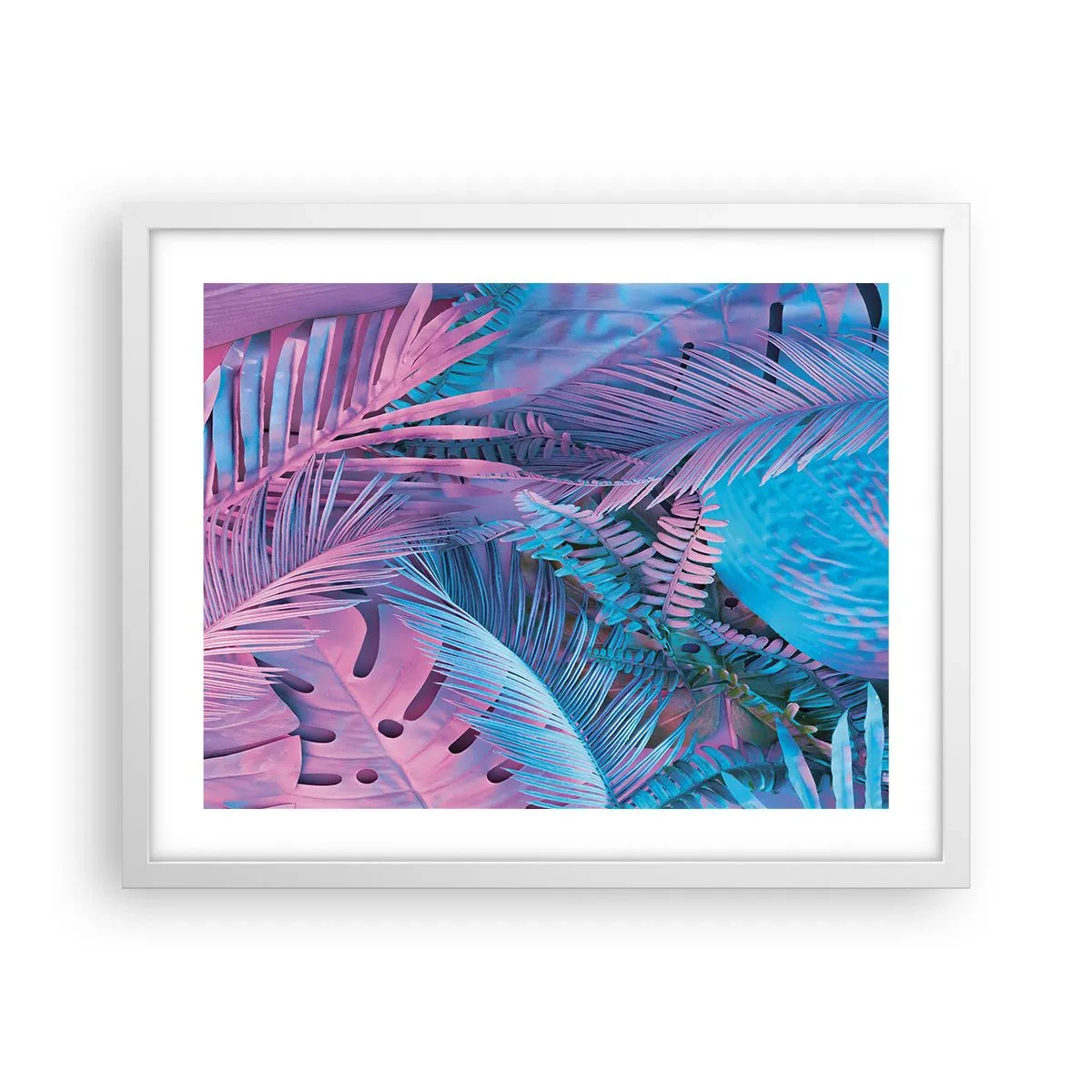 Poster in white frmae - Tropics in Pink and Blue - 50x40 cm