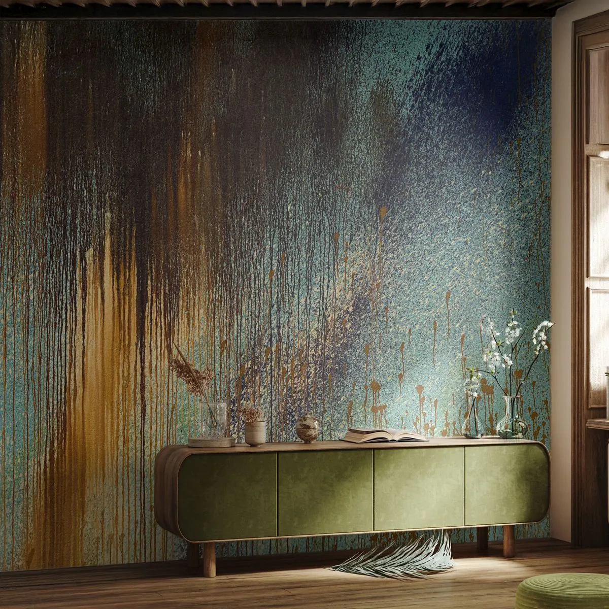 Photo Wallpaper Premium Canvas - Non-accidental Colourful Composition - Abstraction, Industrial, Paint - 250x175 cm