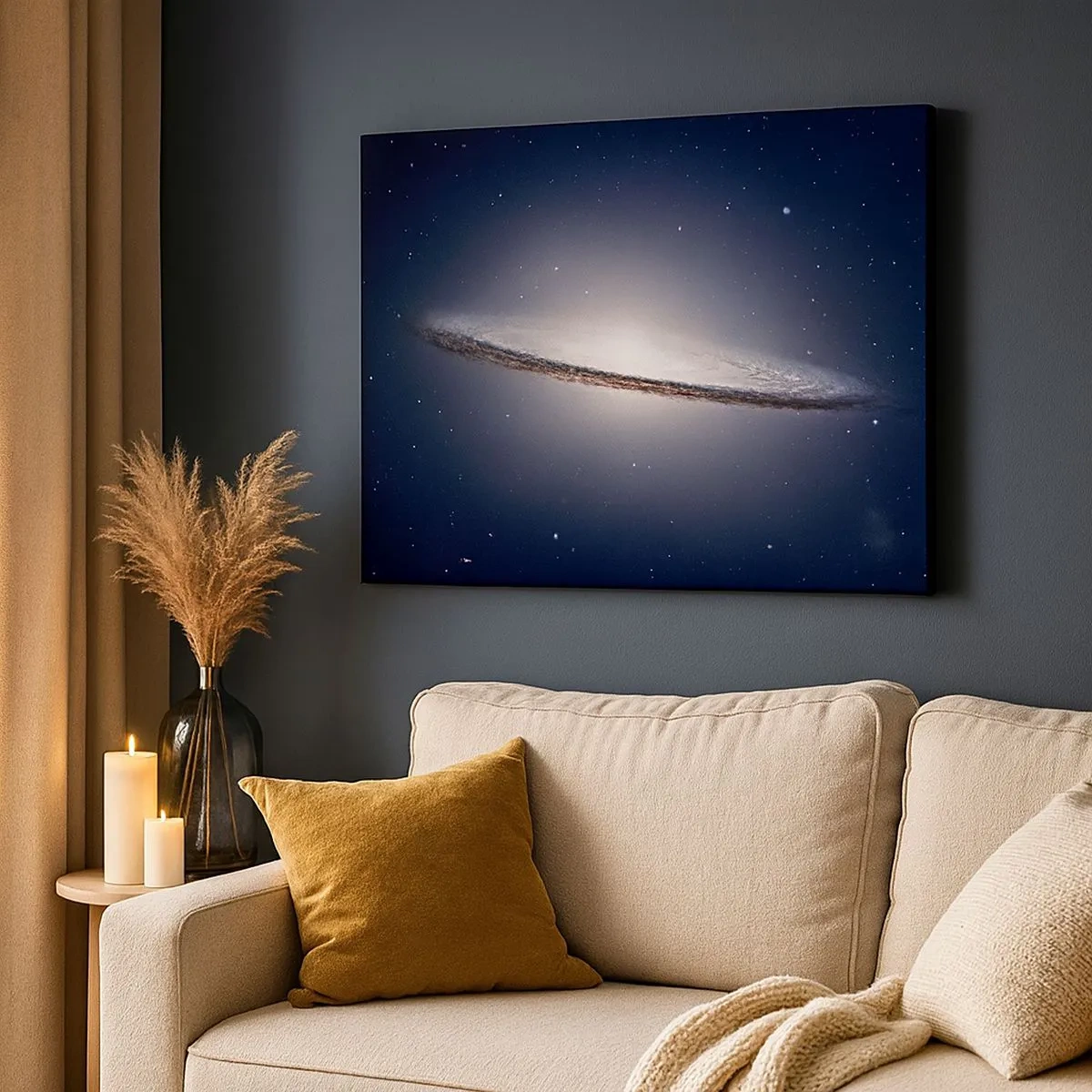 Canvas picture - A spiral galaxy against the backdrop of starry space - 70x50cm - A Long Time Ago in a Distant Galaxy - Modern wall decoration for the living room and bedroom ARTTOR