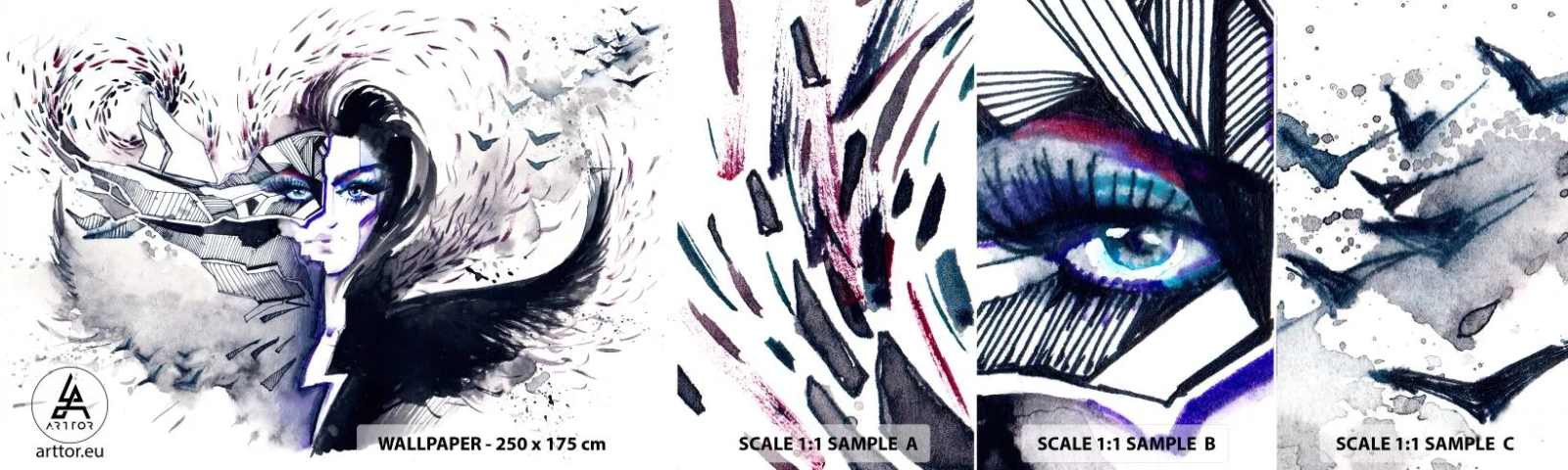 Photo Wallpaper Sample Self-Adhesive Deluxe Sticker - Demonic and Beautiful - Abstraction, Woman, Female Eyes - 100x30 cm