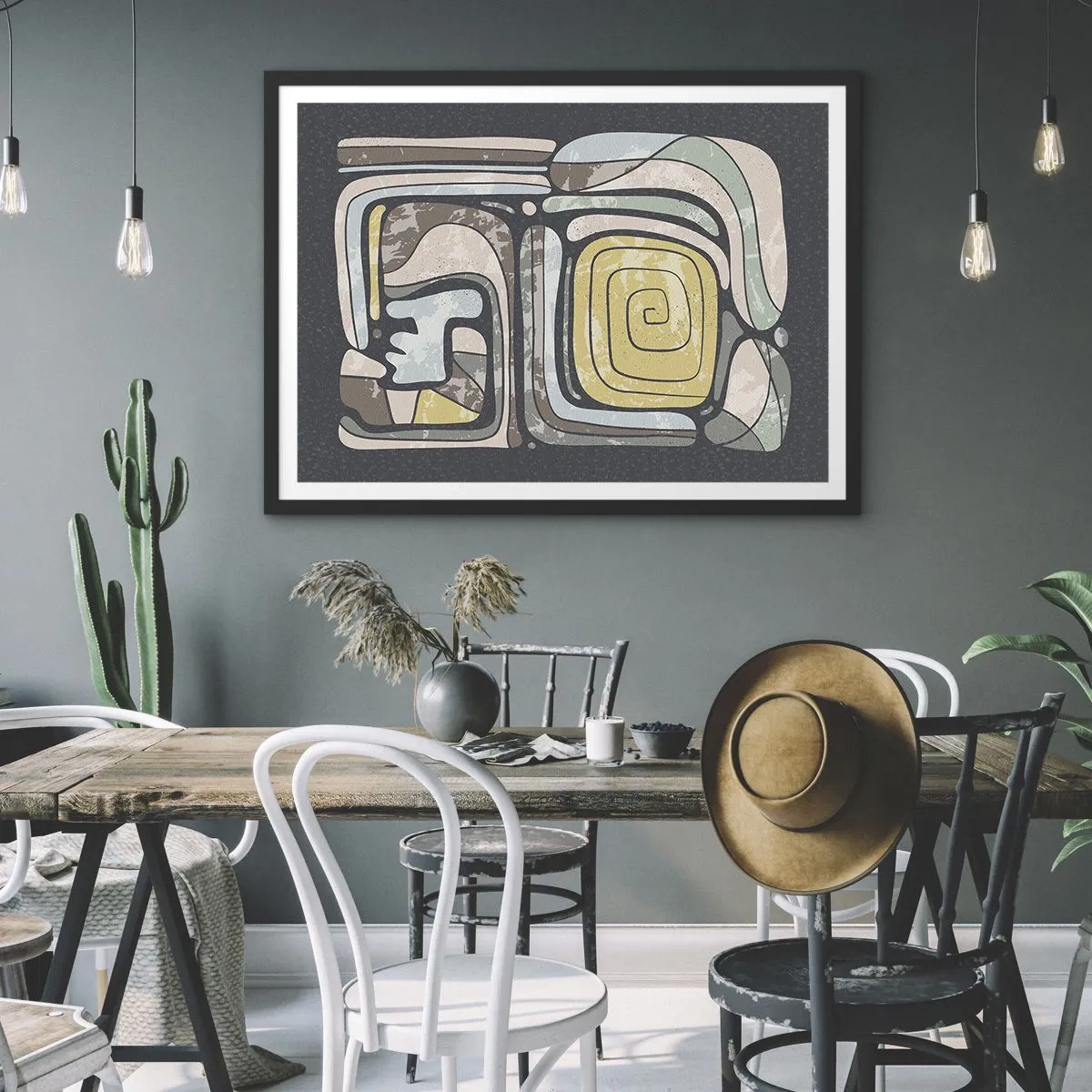 Poster in black frame - Abstract in Precolumbian Style  - 91x61 cm