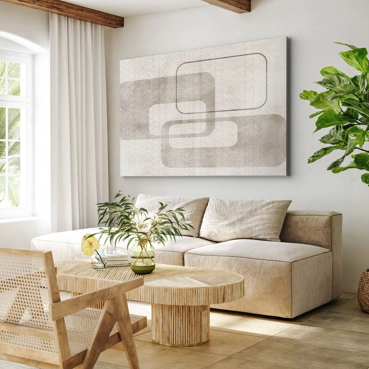 Canvas picture - A minimalist composition with rectangles in beige shades on a subtle background. - 70x50cm - Geometrical Grout - Modern wall decoration for the living room and bedroom ARTTOR