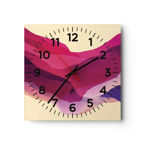 Wall clock - Clock on glass - Waves of Purple - 40x40 cm