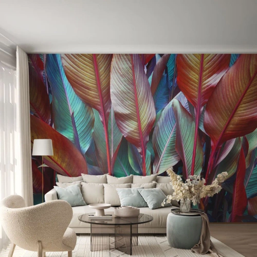 Custom Wallpaper Standard Eco - Colourful Thicket - Leaves, Botany, Boho
