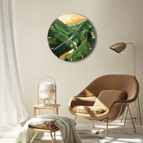 Wall clock - Clock on glass - Rice terraces among the mountains at sunset - 30x30cm - Vietnamese Valley - Modern wall decoration for the living room, kitchen, and bedroom ARTTOR