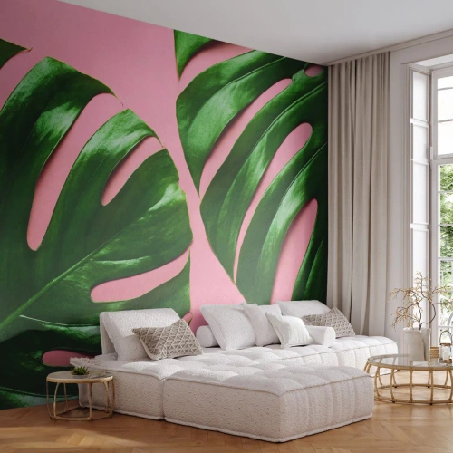 Photo Wallpaper Premium Canvas - Green Rendezvous - Monstera, Green leaf, Exotic Plant - 250x175 cm