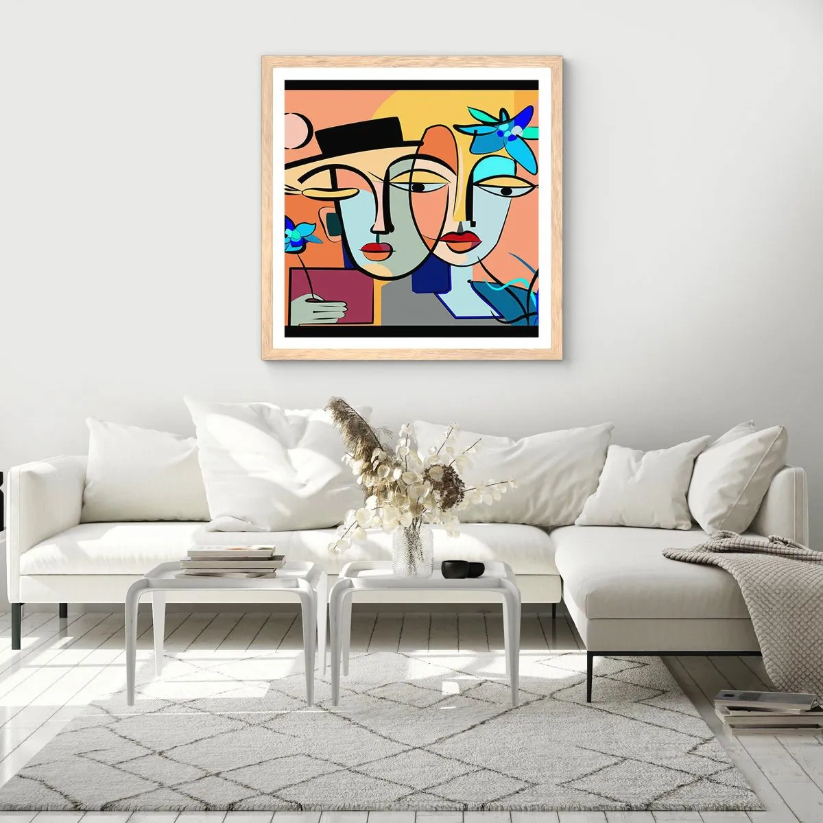 Poster in light oak frame - Rendez-vous Picasso Style - 60x60 cm