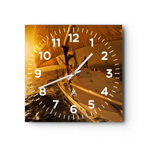 Wall clock - Clock on glass - Golden Evening after a Colourful Day - 30x30 cm