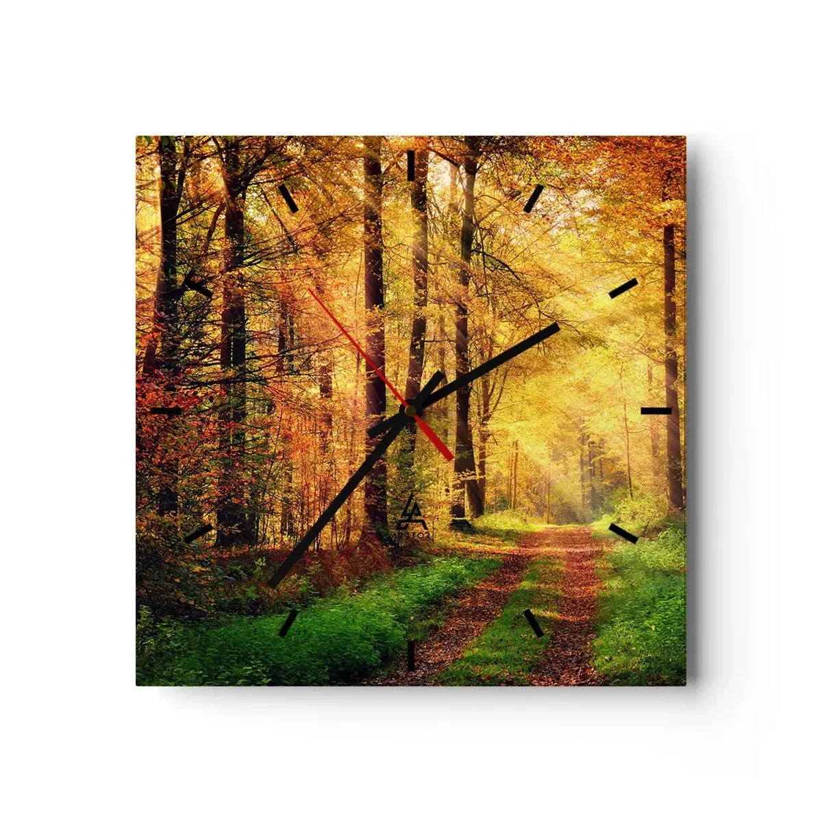 Wall clock - Clock on glass - Forest Golden silence - 40x40 cm
