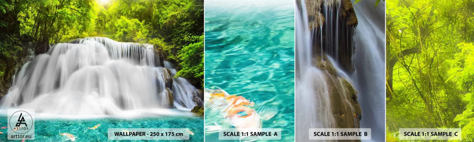 Photo Wallpaper Sample Standard Eco - Foamy Cascade from Green to Azure - Landscape, Waterfall, National Park - 100x30 cm