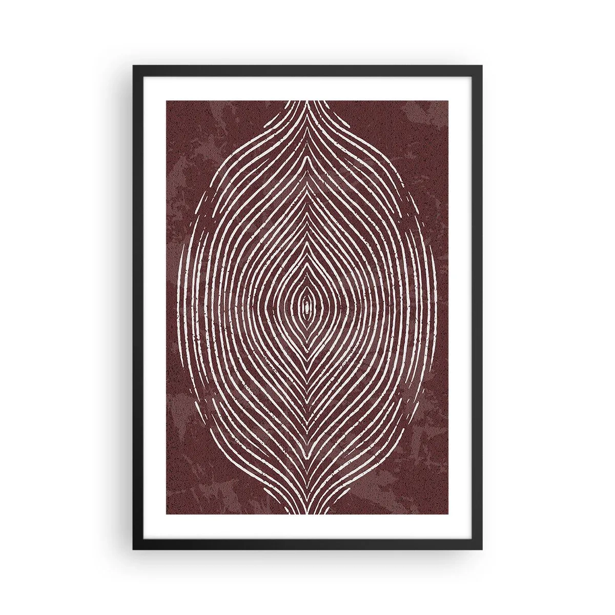 Poster in black frame - hypnotic pattern of white lines on a brown background. - 50x70cm - Space Talks - Modern wall decoration for the living room and bedroom ARTTOR