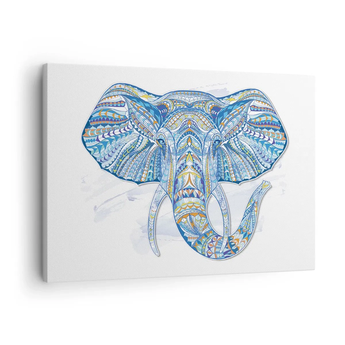 Canvas picture - Geometric elephant in shades of blue and gold - 70x50cm - Adorned in Gold and Blue - Modern wall decoration for the living room and bedroom ARTTOR
