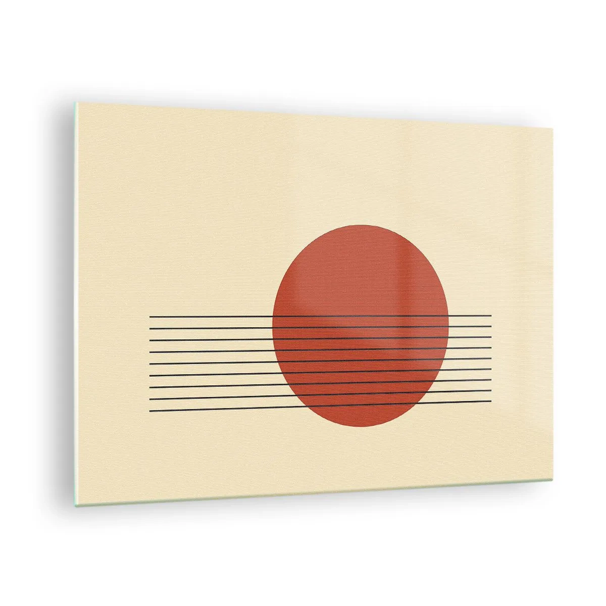Glass picture - Minimalist graphic with red circle and lines - 70x50cm - Around and Beoynd - Modern wall decoration for the living room and bedroom ARTTOR