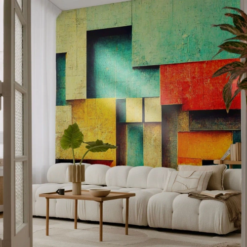 Photo Wallpaper Premium Canvas - Festival of Right Angles - 3D, Piece, Geometric - 400x280 cm