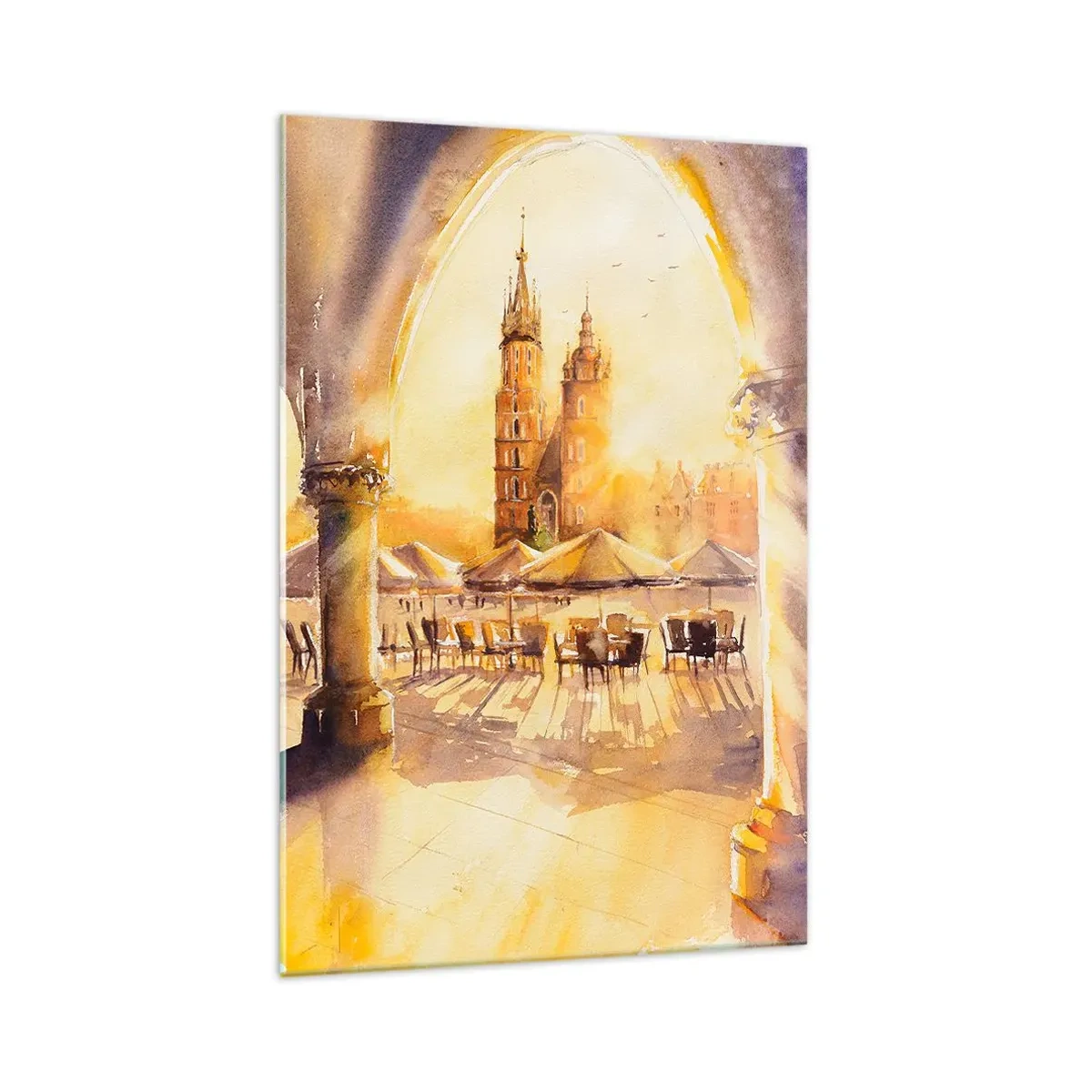 Glass picture - Sunrise over a Crocow Market - 70x100 cm