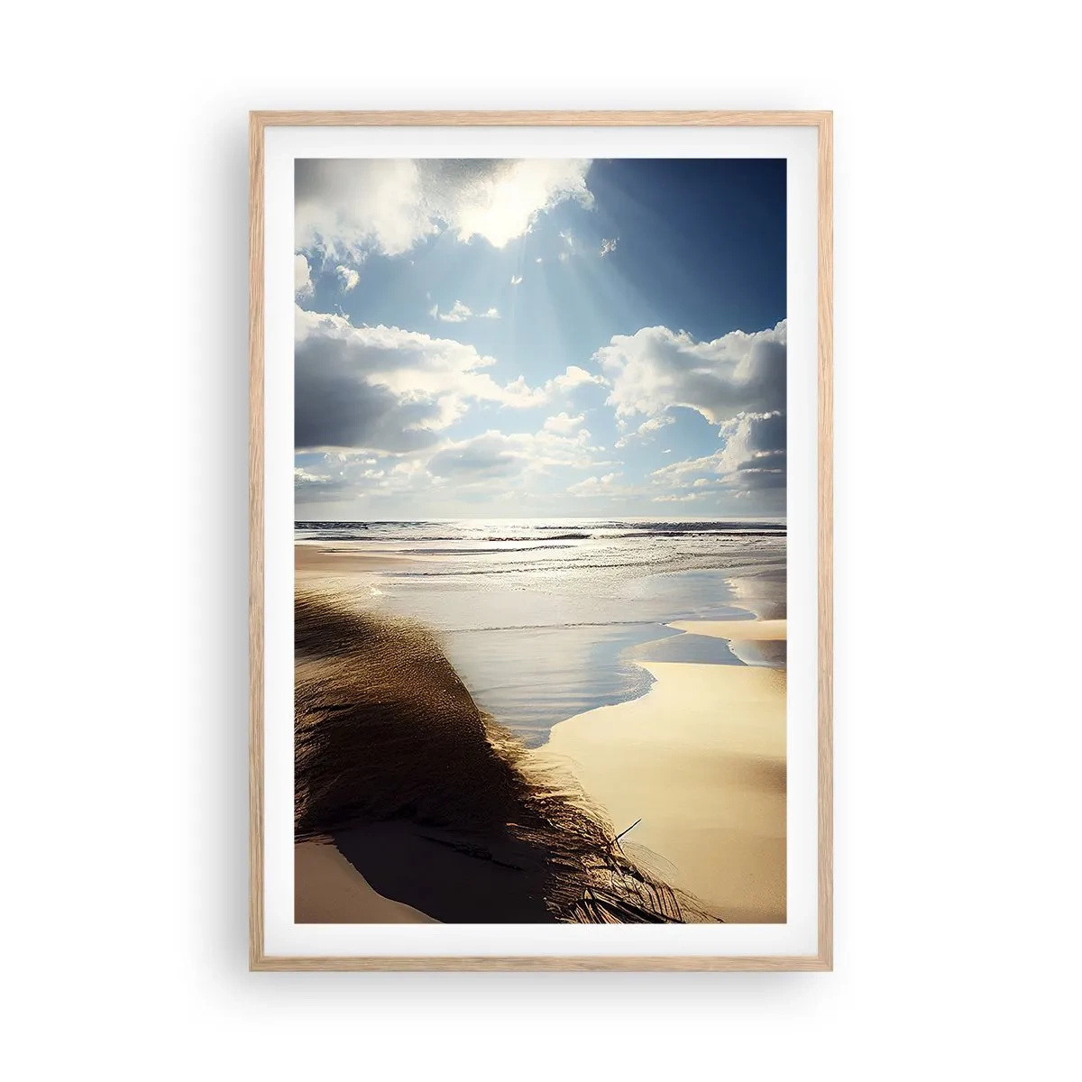 Poster in light oak frame - Beach, Wild Beach - 61x91 cm