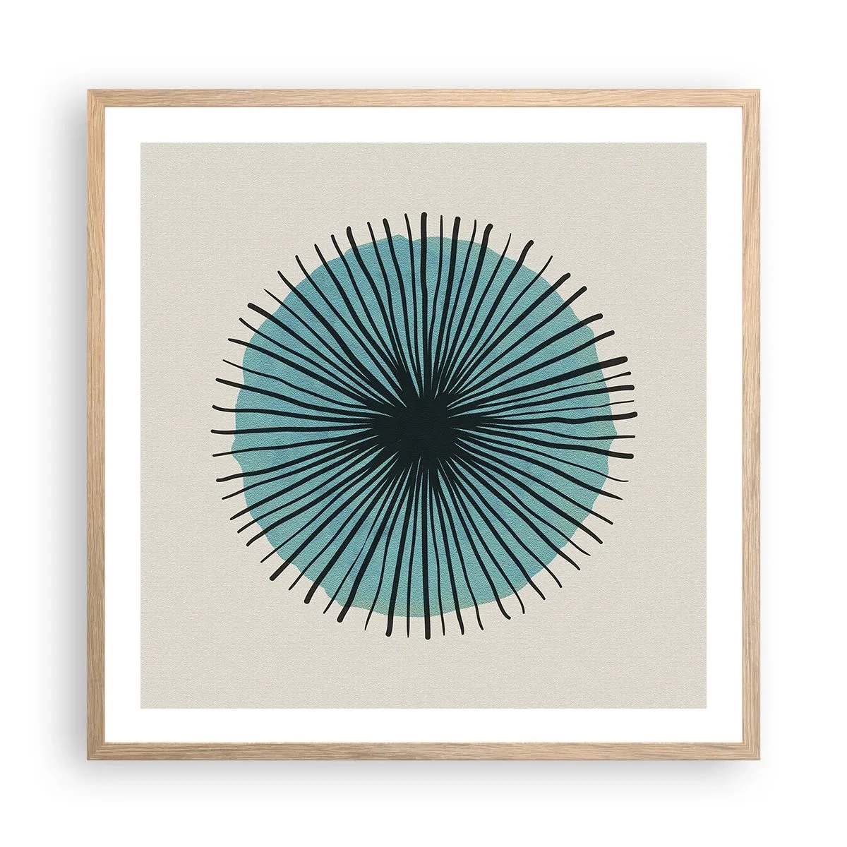 Poster in light oak frame - Rays on Blue - 60x60 cm
