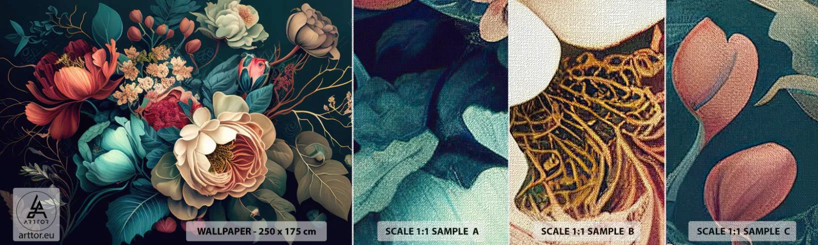 Photo Wallpaper Sample Premium Canvas - 19th Century Charm - Flowers, Shabby Chic, Classic - 100x30 cm