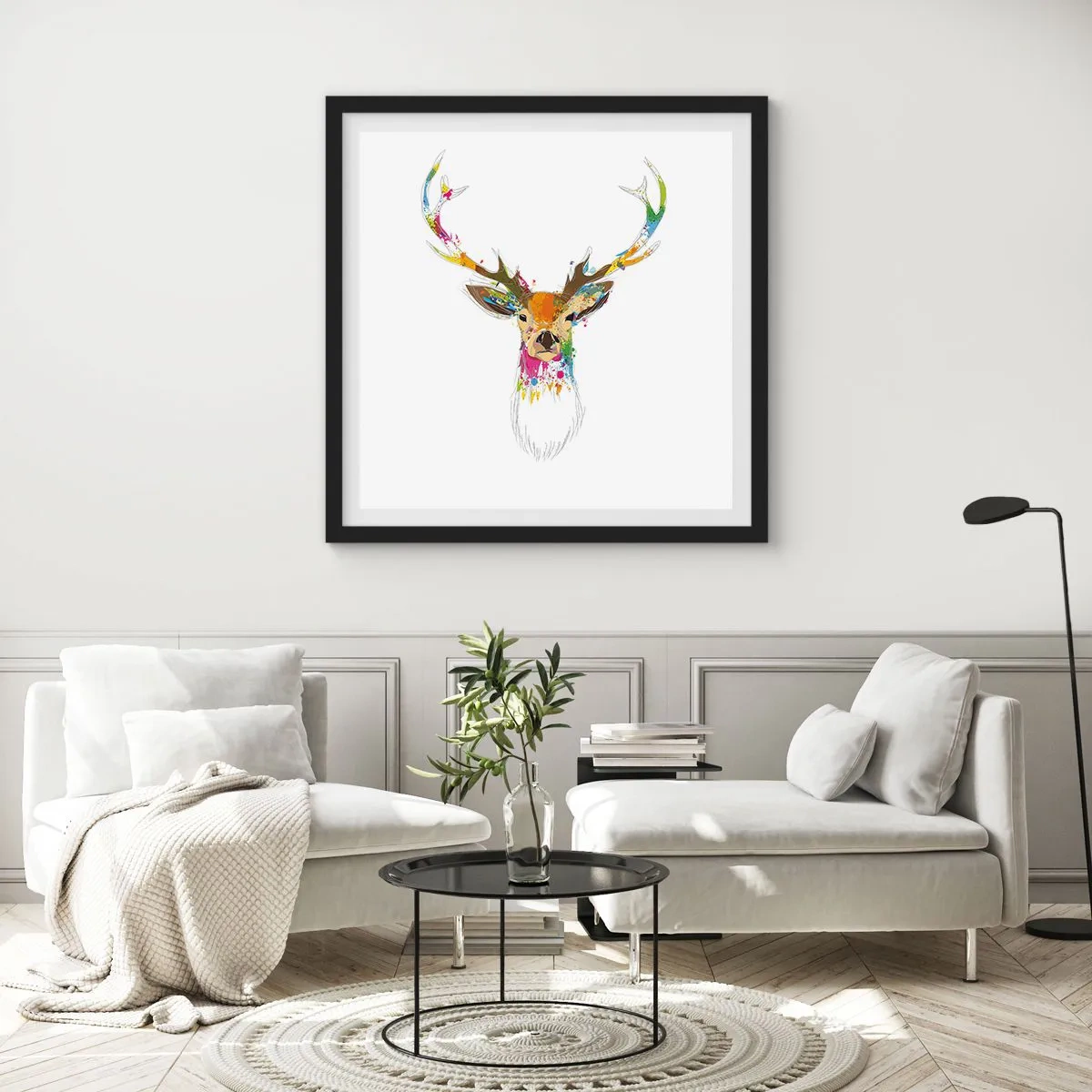 Poster in black frame - Deer Bathed in Colour - 30x30 cm