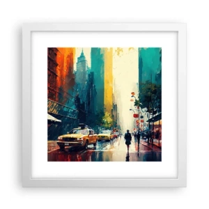 Poster in white frmae - New York - Even Rain Is Colourful - 30x30 cm