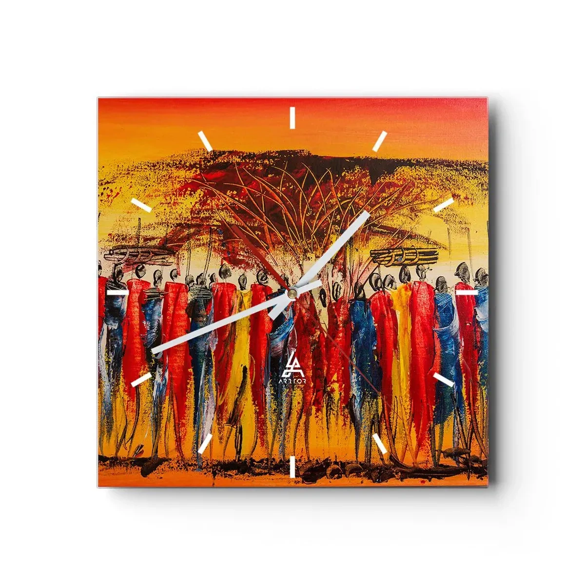 Wall clock - Clock on glass - Marching in the Rhythm of Tam-tam - 30x30 cm