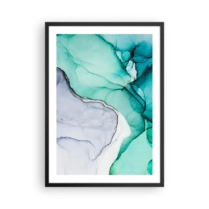 Poster in black frame - An abstract pattern in shades of turquoise and gray, inspired by nature. - 50x70cm - Study in Turquoise - Modern wall decoration for the living room and bedroom ARTTOR