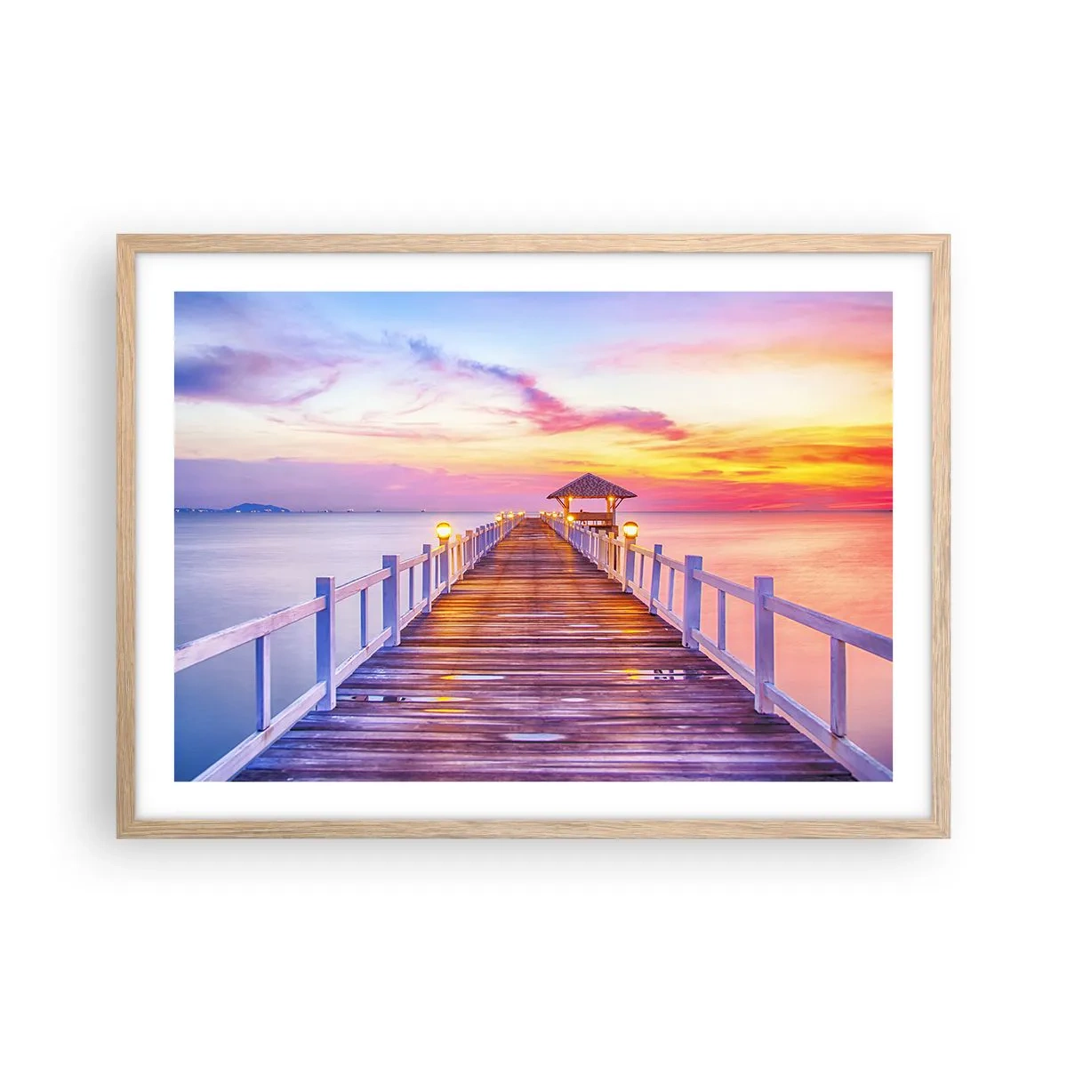 Poster in light oak frame - Lilac and Gold Silence of an Evening - 70x50 cm