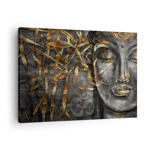 Canvas picture - Zen Buddha image with golden bamboos - 70x50cm - Feel the Peace - Modern wall decoration for the living room and bedroom ARTTOR