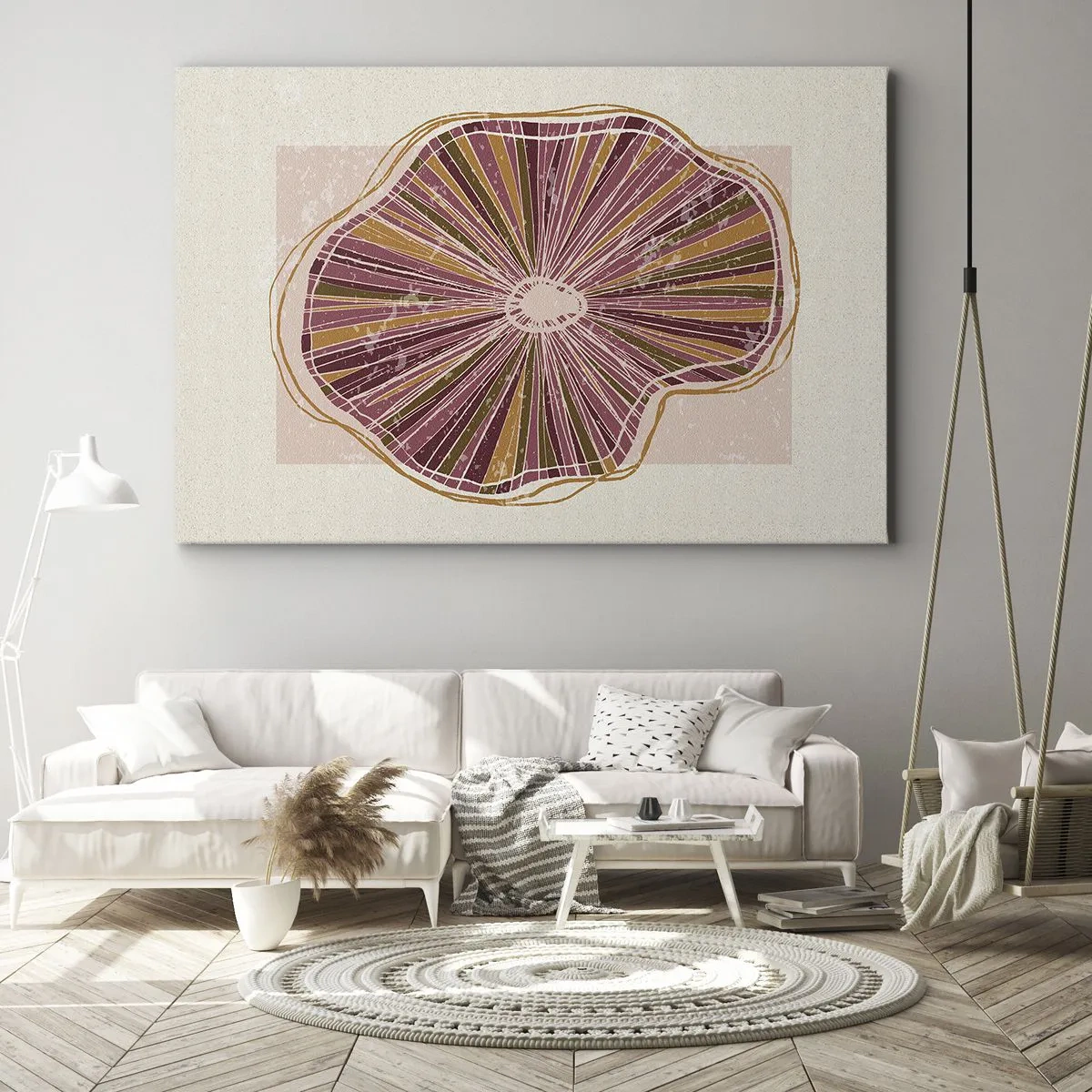 Canvas picture - Abstract tree slice pattern in pink shades - 70x50cm - Radial Abstract - Modern wall decoration for the living room and bedroom ARTTOR