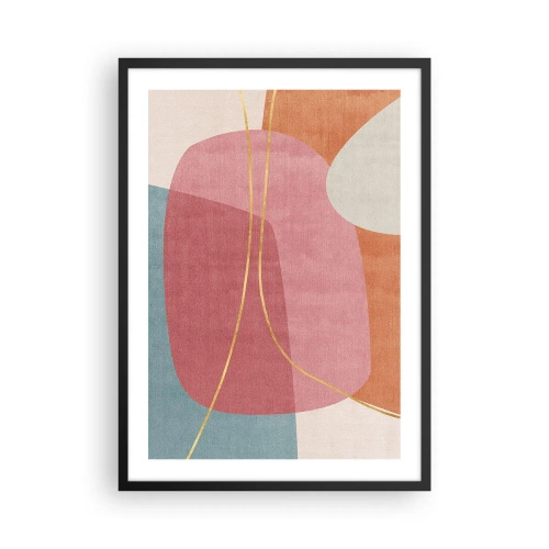 Poster in black frame - Colorful abstraction with geometric shapes and golden lines - 50x70cm - Pastel Composition with a Golden Note - Modern wall decoration for the living room and bedroom ARTTOR