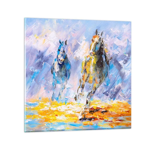 Glass picture - Galloping through Light - 70x70 cm