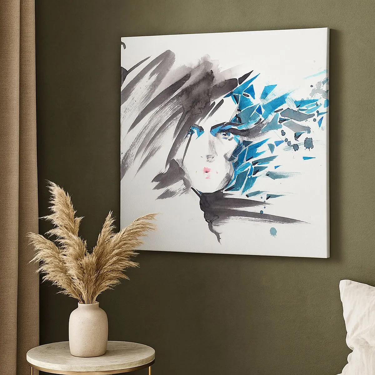 Canvas picture - Sensual Portrait in Grey and Blue - 30x30 cm