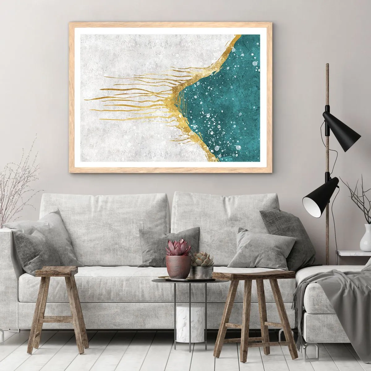Poster in light oak frame - Golden Tide - 91x61 cm