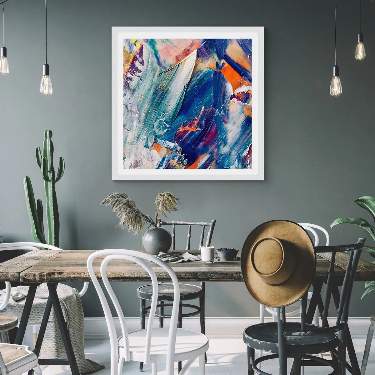 Poster in white frmae - Whirlwind of Colour - 60x60 cm