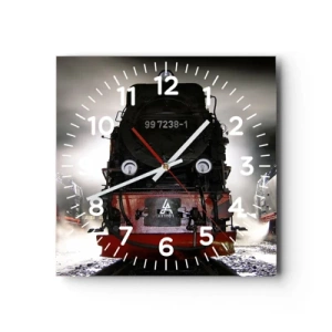 Wall clock - Clock on glass - Standing and Wheezing, Panting and Blowing - 30x30 cm