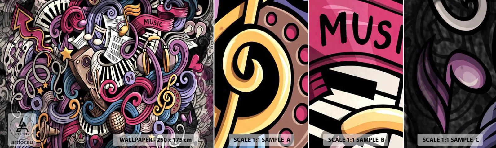 Photo Wallpaper Sample Self-Adhesive Deluxe Sticker - Complicated Melody - Music, Mural, Graffiti - 100x30 cm
