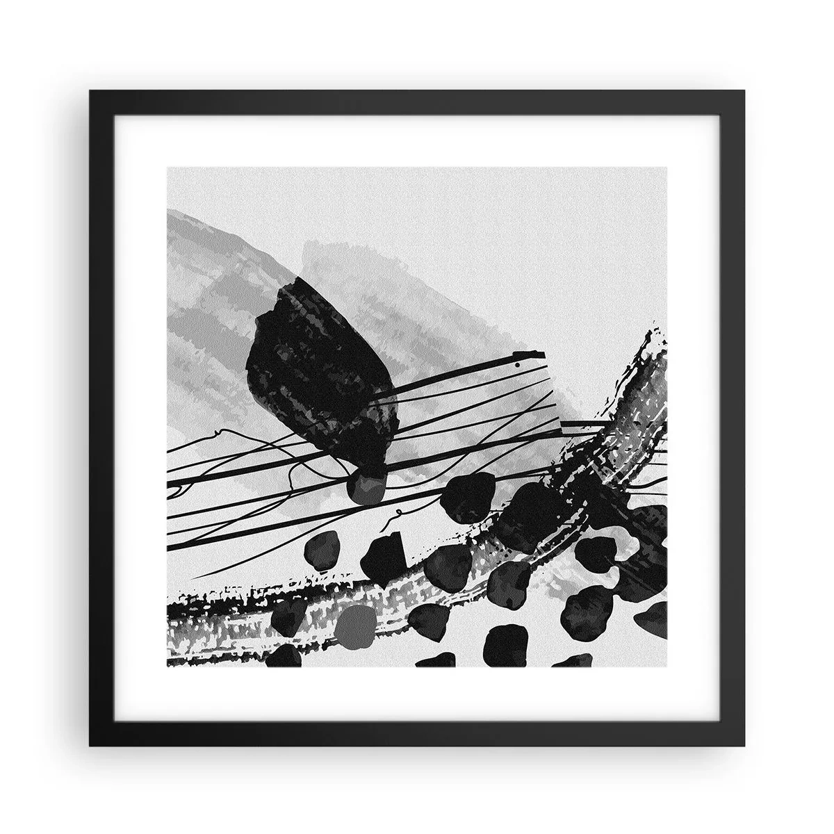 Poster in black frame - Black and White Organic Abstraction - 40x40 cm