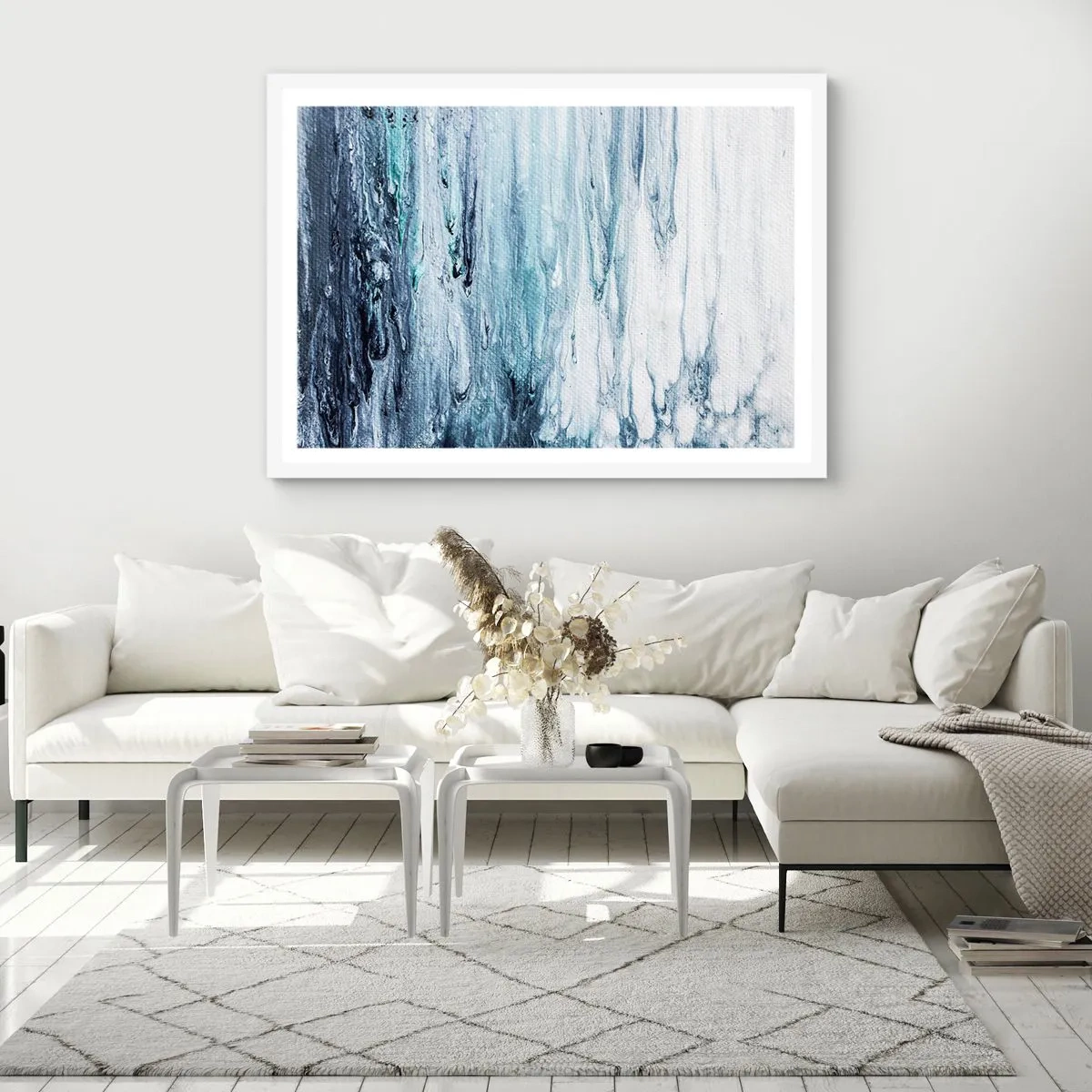 Poster in white frmae - Blue Icicles - 100x70 cm