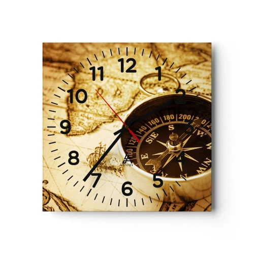 Wall clock - Clock on glass - East or West? - 30x30 cm
