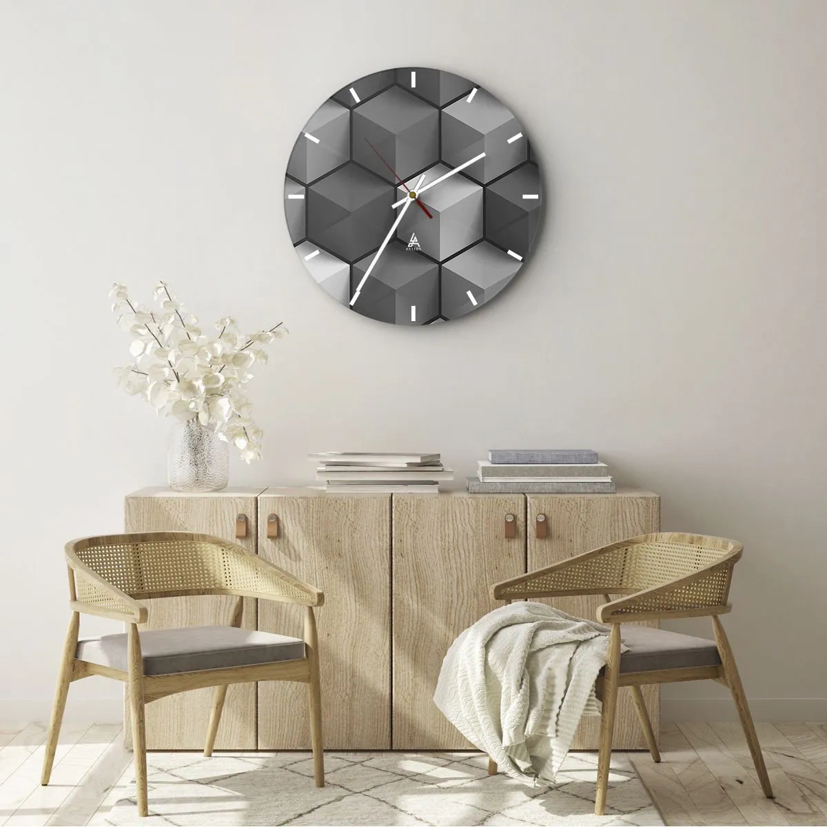Wall clock - Clock on glass - Cubist Jigsaw - 40x40 cm