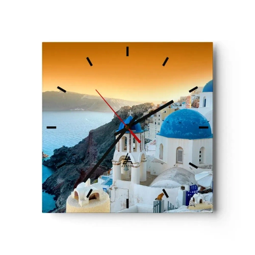 Wall clock - Clock on glass - Santorini - Snuggling up to the Rocks - 40x40 cm