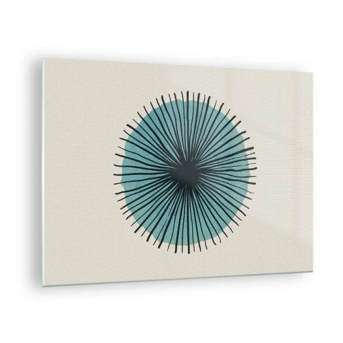 Glass picture - Geometric pattern in shades of turquoise and black - 70x50cm - Rays on Blue - Modern wall decoration for the living room and bedroom ARTTOR