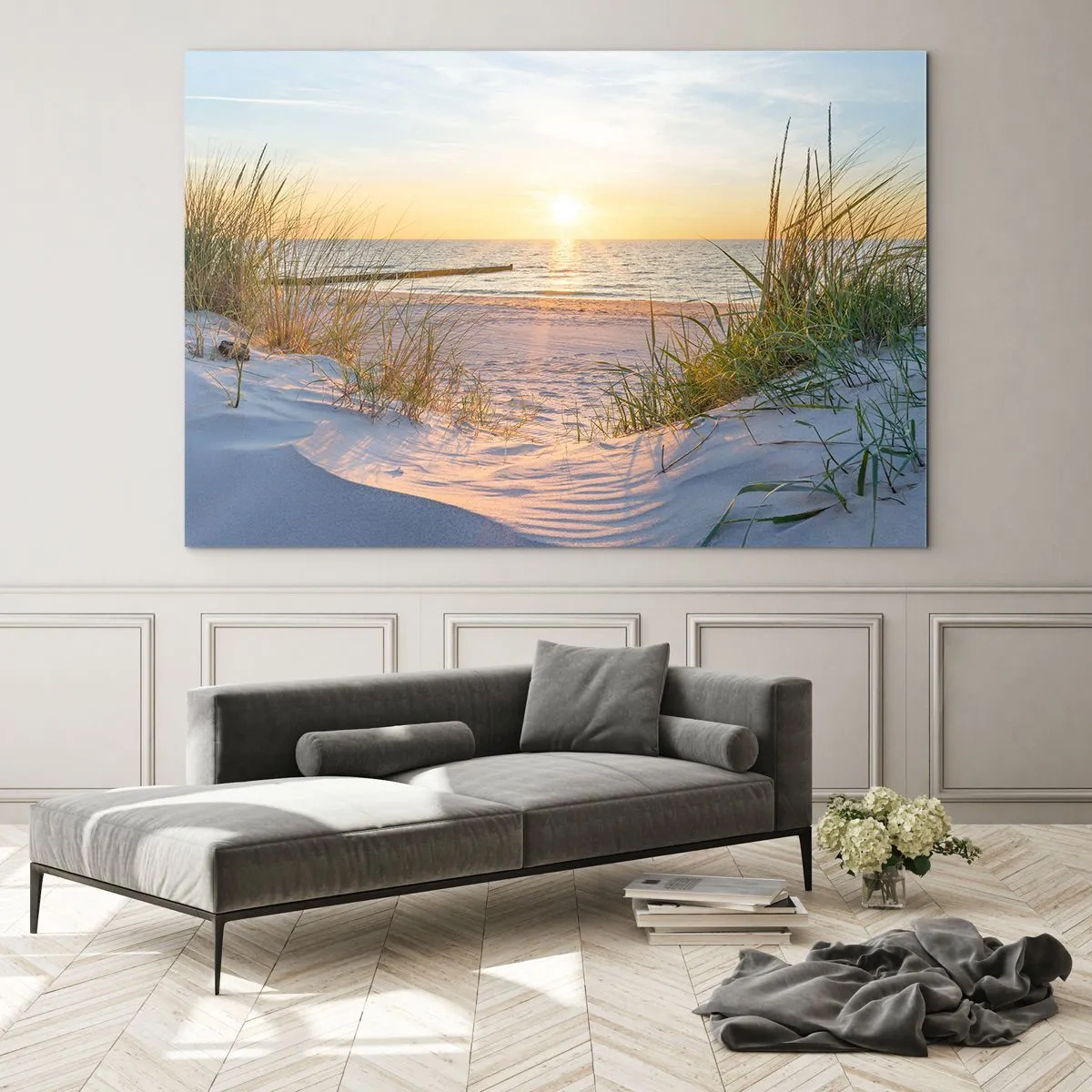 Glass picture - Sound of the Sea, Singing of the Birds, Wild Beach among Grass - 100x70 cm