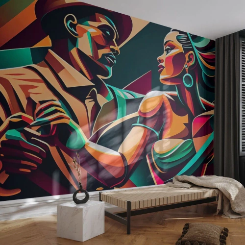 Custom Self-Adhesive Wallpaper Deluxe Sticker - In a Heartbeat - Cubism, Couple, Dance